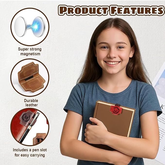 Custom Bookmark with Pen Holder with 26 Letters Personalized Magnetic Leather Book Mark, Customized Name Book Marker Clip with Initial for Men Women, Gifts for Book Lovers, Readers, (Green, T)