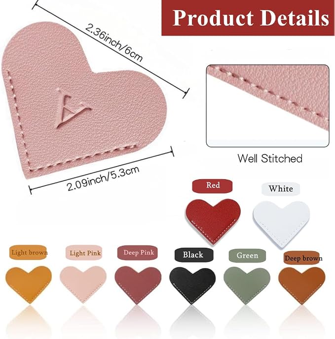 Personalized Leather Heart Bookmark, 26 Letters Customized Corner Book Mark for Reading Women, Book Marker with Initials，Cute Gifts (Light Pink+Deep Pink, U)