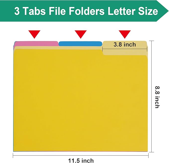pmybupo File Folders Letter Size 18 Pack Yellow Folders 8.5 x 11 1/3-Cut Tabs,Colored File Folders Office Home School for Documents Files Paper