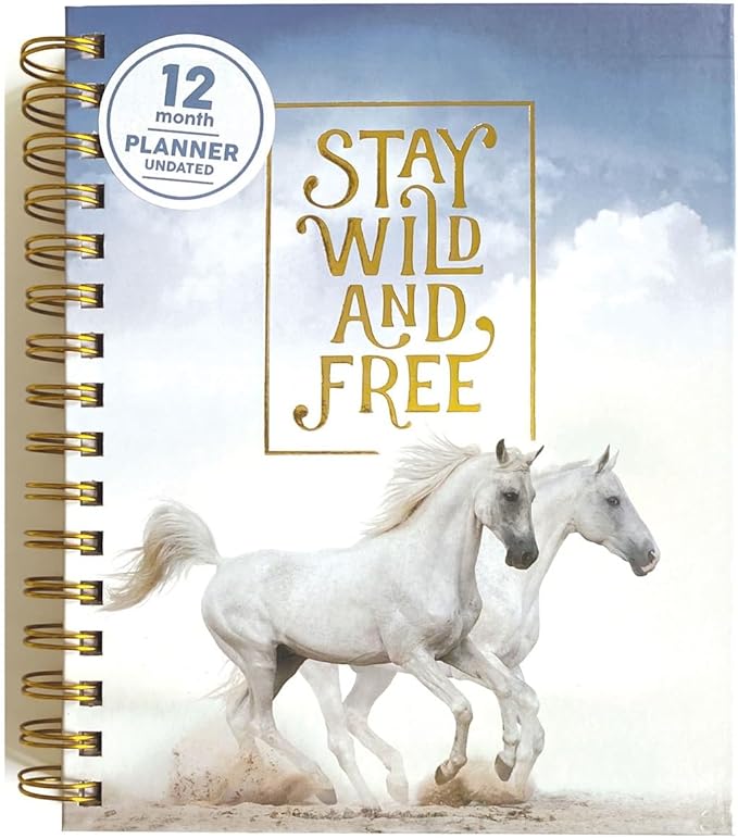 Paper House Productions 12 Month Undated 8.75" Planner with Month and Event Flag Stickers - Horses Wild & Free