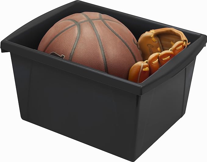 Storex 4 Gallon Storage Bin – Plastic Classroom Organizer for Books and Supplies, Black, 6-Pack (61466C06C)