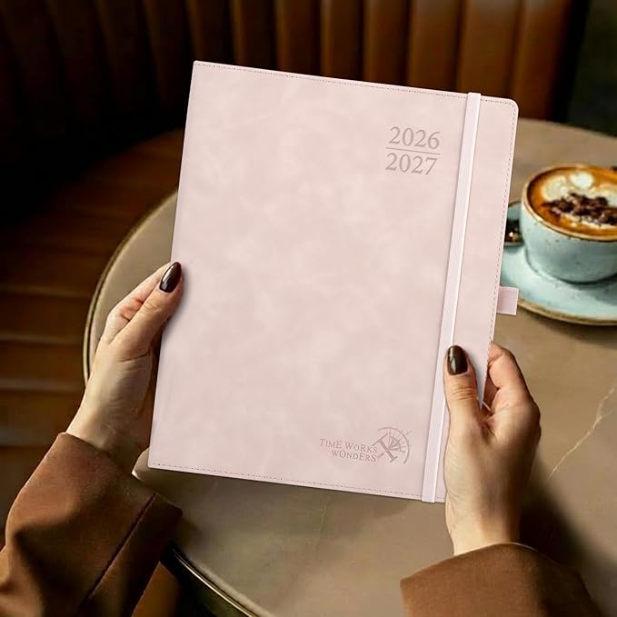 POPRUN Weekly Planner 2026-2027 (Large 8.5''x 10.5'') Academic Calendar (JUL.26 - JUN.27) Appointment Book with Monthly Tabs, Leather Soft Cover, Inner Pocket, 100 GSM - Navy Blue