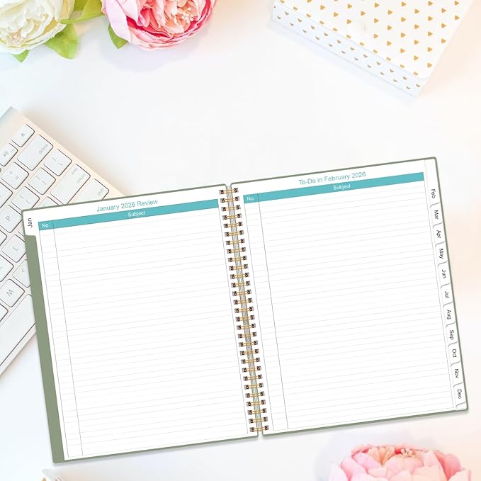 2026-2027 Monthly Planner - 18 Monthly Calendar, January 2026 - June 2027, Two Pages Per Month, 9" x11" Planner with Tabs, Strong Twin-Wire Binding, Inner Pocket, Green
