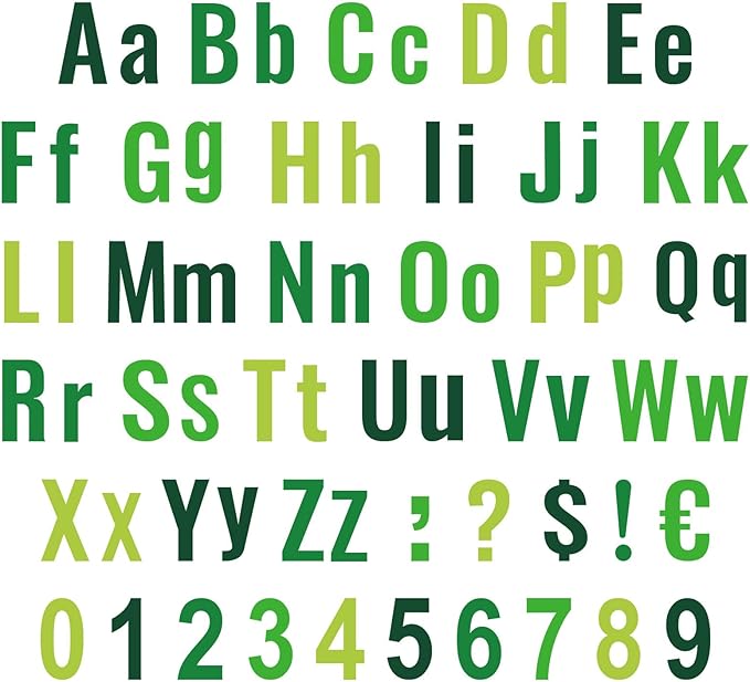FYSUIMU 134 Pcs St. Patrick's Day Bulletin Board Letters Alphabet Number Symbol Paper Cutouts Green Colored Decor Letters Combo Set with 200 Pcs Glue Points for Home Classroom Irish Party