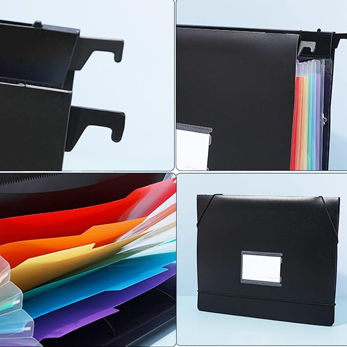 7 Pockets Expanding Hanging File Folders with Elastic Rope, Filing Cabinet Organizer with 1.2" Expansion, Drawer Folders Inserts with Tabs, Portable Dividers for Home Office School, A4 Size 3 Pack