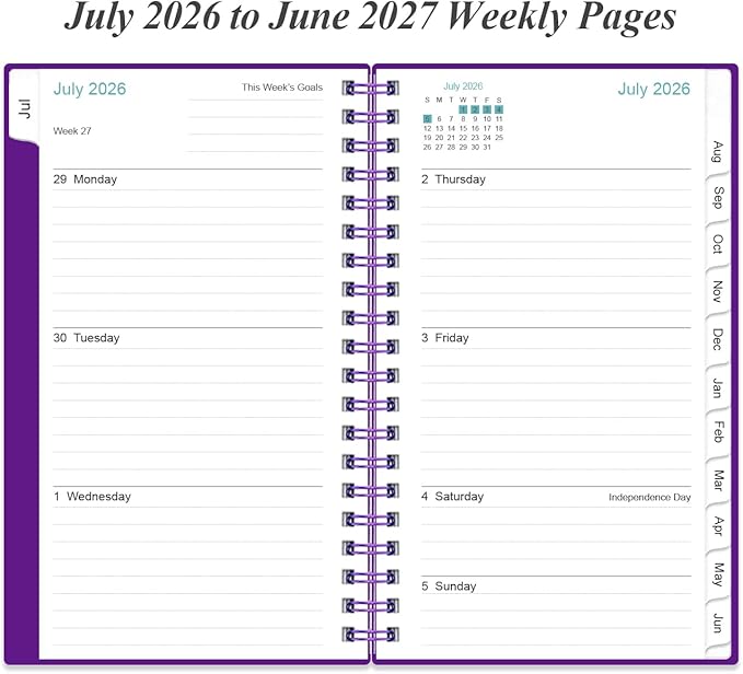 2026-2027 Pocket Planner/Calendar - 2026-2027 Planner from July 2026 - June 2027, Planner 26-27 with 12 Tabs, Twin-Wire Binding, Inner Pocket, 3.75" x 6.75, Purple
