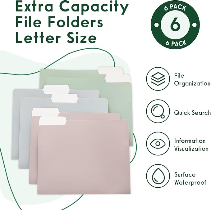 Y YOMA 6 Pack Extra Capacity File Folders Letter Size Accordion Decorative File Folder Cute Pretty Colored Filing Folder File Organizers for Office School Home Desktop with 1/3-Cut Tab, Morandi Color