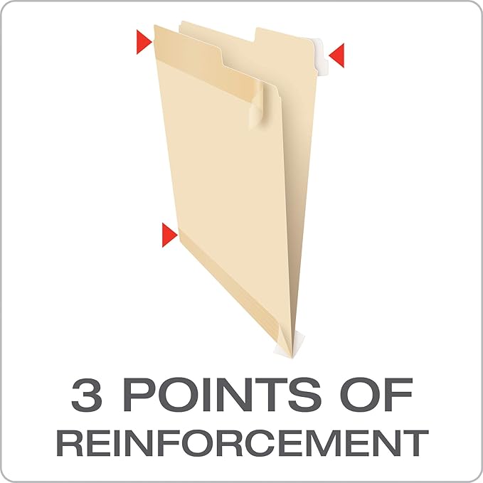 Pendaflex Reinforced File Folders, Extra Durable, Poly Reinforced Edges, Manila, Letter Size, 1/2 Cut Tabs, 24 Per Pack (86221)