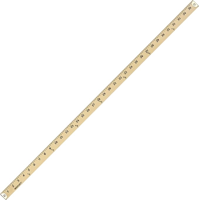 Westcott 10425 Wooden Yardstick with Brass Ends and Hang Holes, Clear Lacquer Finish