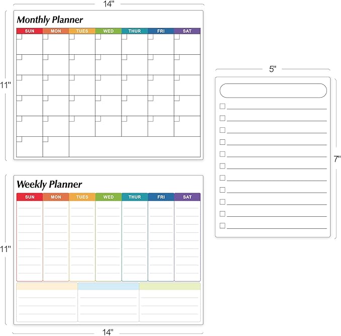 Dry Erase Magnetic Calendar for Refrigerator, 3 Pack- Monthly & Weekly & Daily Planner Magnet Whiteboard for Fridge Wall Door - Shopping, Meal/Menu, to Do List, Family Schedule Planning Board (C)