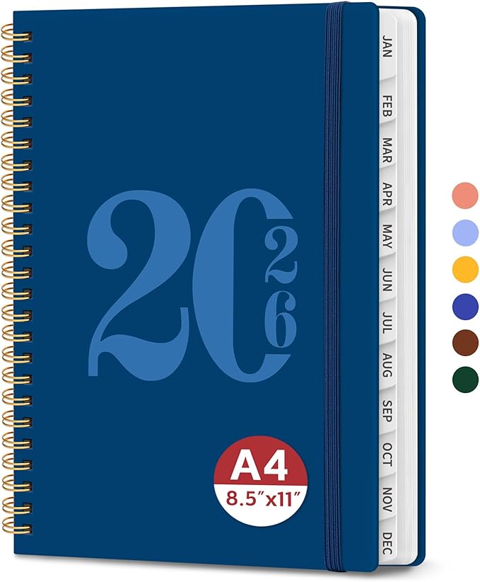 2026 Planner, Weekly and Monthly Calender Planner, Jan 2026 to Dec 2026, Hardcover 2026 Calendar Book with Tabs & Inner Pocket, Office Home School Supplies for Women & Men - A4 (8.5" x 11"), Navy Blue