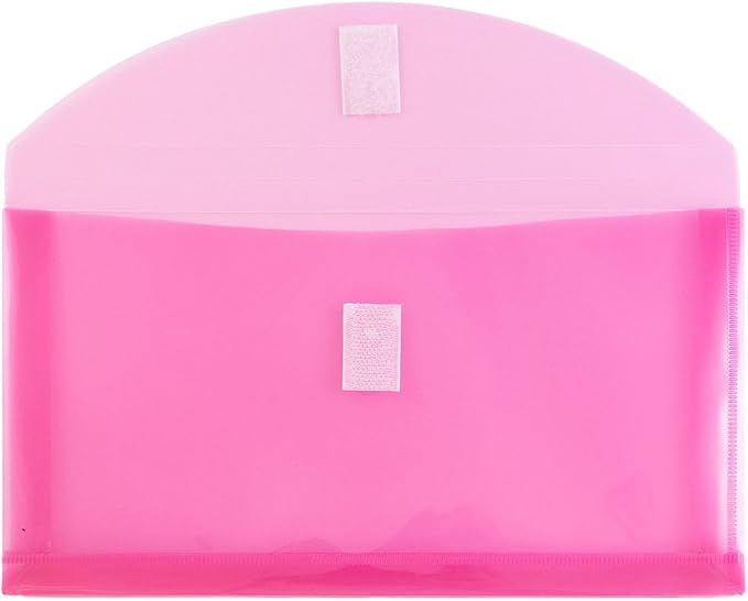 JAM PAPER Plastic Expansion Envelopes with Hook & Loop Closure - #10 Booklet Wallet - 5 1/4 x 10 with 1 Inch Expansion - Fuchsia Pink - 12/Pack