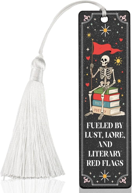 Dark & Literary Themed Bookmark, Edgy Reading Accessory Gift for Dark Romance Enthusiasts, Literary Keepsake Gift for Poetry Admirers, Unique Skeleton & Book Design Bookmark, WCB31