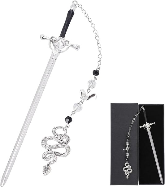 Fantasy Sword Metal Bookmark - Unique Snakes Crane Charm Book Marks Crystal Beads Chain Page Mark Bookish Birthday Gifts School Reading Accessories for Women Students Teachers Lovers Readers