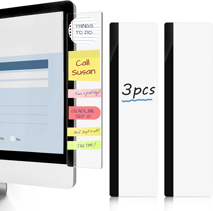 DOLLAR BOSS 3 Pcs Monitor Memo Board, 11" x 3.1" Clear Acrylic Office Desk Accessories, Computer Screen Side Note Holder Transparent Message Board for Sticky Notes Reminders & Memos, Fits PC & Laptop
