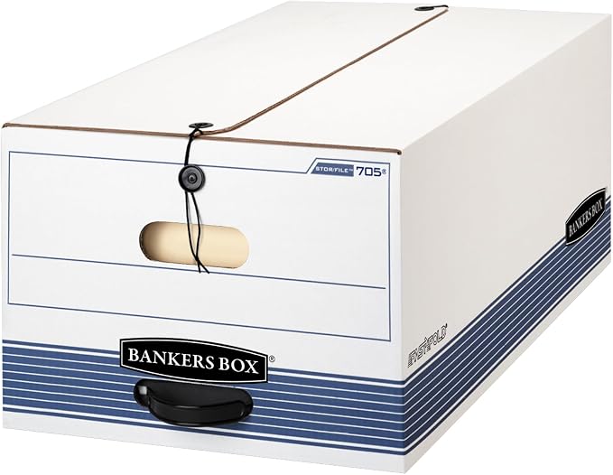 Fellowes Bankers Box STOR/File Medium-Duty Storage Boxes, FastFold, String and Button, Legal, 4 Pack (0070503)