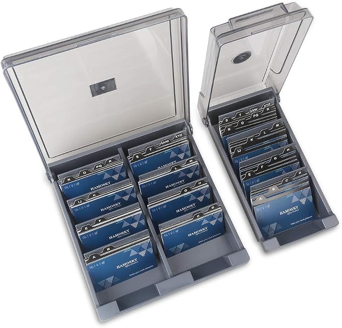 Business Card Storage Box 1000 Cards, 8 Dividers and A-Z Guides - Grey