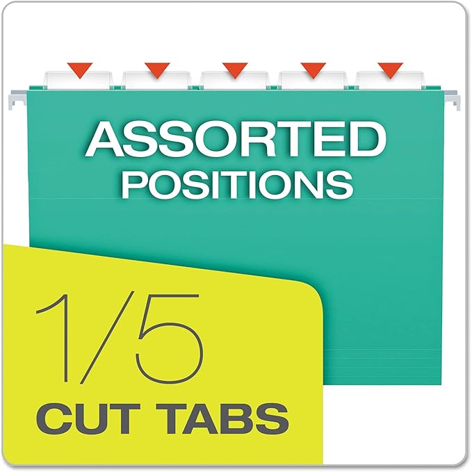 Pendaflex Recycled Hanging Folders, Letter Size, Aqua, 1/5 Cut, 25/BX (81616)