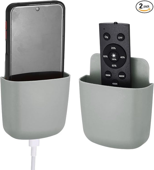 PATIKIL 2Pcs Remote Control Holder Wall Mount, Self-Adhesive TV Air Conditioner Control Holder Phone Charging Organizer for Home Office Bedroom Supply Pen Organizer, Gray