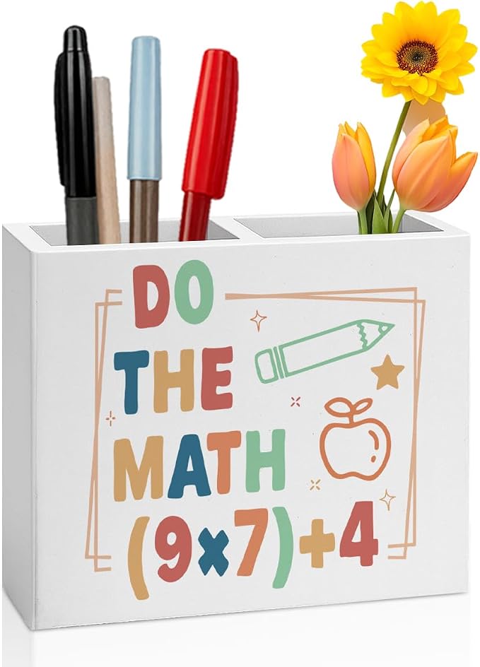 Funny 67 Math Teacher Pencil Holder Decor Teacher Appreciation Gifts for Office Mathematician Math Lover Gifts math Theme Wooden Organizer Vase for Office Home Desk Table Bookshelf