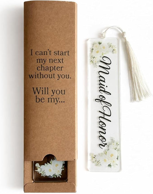 Gift for Maid of Honor Proposal Acrylic Floral Bookmark with Box, Will You Be My Bridesmaid Bridal Party Gift, Bachelorette Proposal