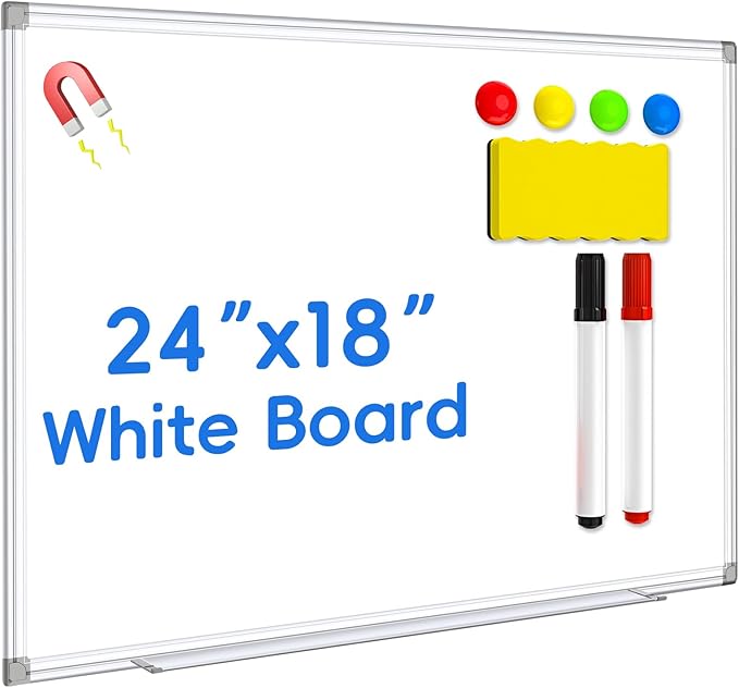 Magnetic Dry Erase Whiteboard, 24x18 Inch, Wall Mounted White Board with Aluminum Frame, Ideal for Office, Home, Kitchen