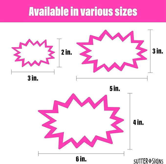 Starburst Signs with Stickers 100pcs | Price Tags for Garage, Estate, Yard Sales. 50pcs Sign Cards & 50pcs Sticker Dots. Neon 3x5 inch