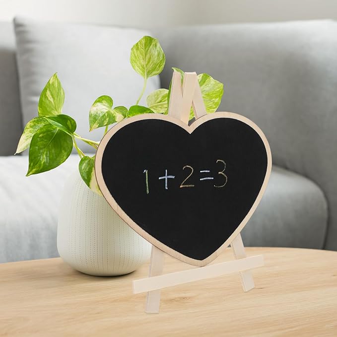 Scicalife Heart Shaped Chalkboard Easel Sign Small Vertical Blackboard with Stand Mini Writing Board for Wedding Party Message Memo