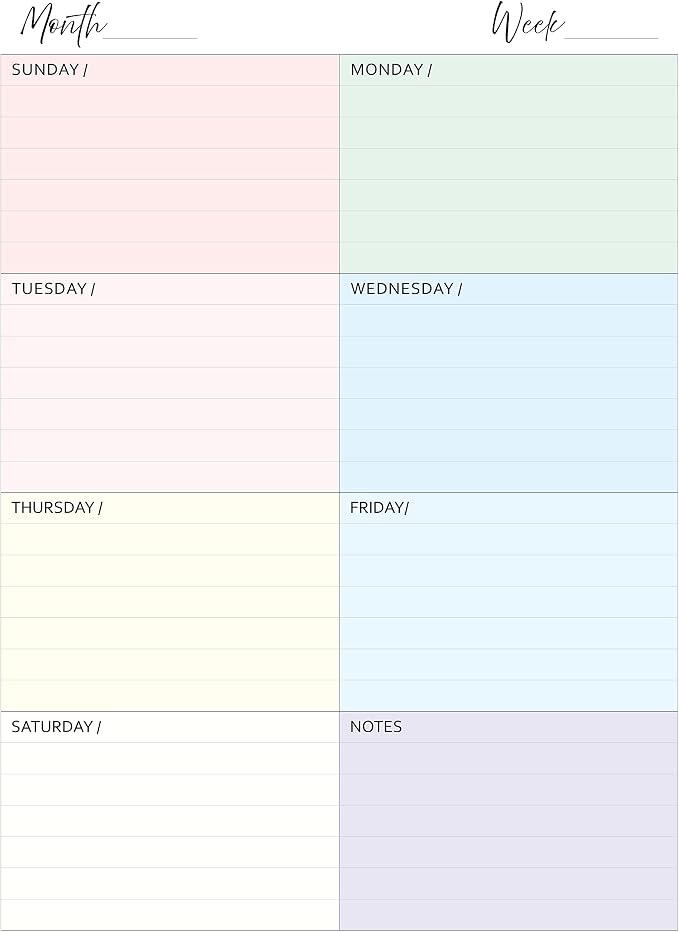 Weekly Planner Inserts – Undated Weekly Calendar Planner Refills for 11-Disc Letter Size Planners (8.5 x 11 Inch) | TUL Letter, Staples ARC Notebook, Levenger Circa, Marta Stewart, and NOTIQ Letra 11-Disc (XL1) Compatible