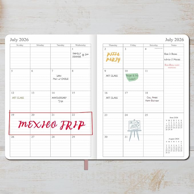 26-27 Academic Planner - Weekly and Monthly Planner, Jul 2026 - Jun 2027, Vegan Leather Cover, Elastic Closure, 7”x9.25”, Rose Gold