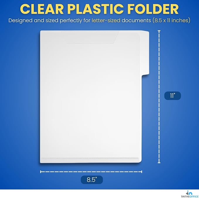 1InTheOffice Clear Plastic Folder Letter Size, Poly File Folder 3 Tab, (6 Pack)