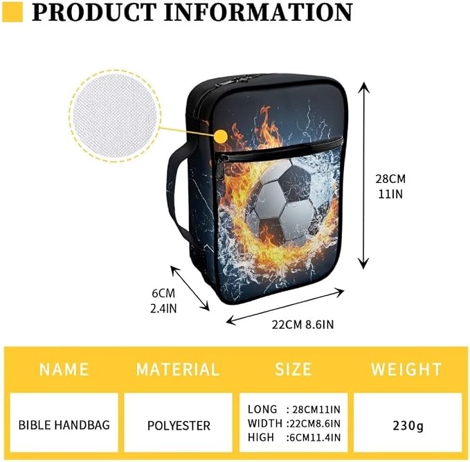 Coldinair Fire Water Football Bible Covers for Women Men Kids,Cross Bible Case with Bookmark Large Carrying Book Case Church Bag Bible Protective with Pocket and Zipper