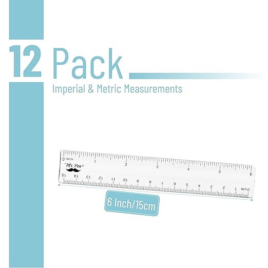 Mr. Pen- Plastic Rulers, 6 Inch, 12 Pack, Easy-to-Read Markings, Scratch-Resistant Design, Durable Clear Ruler for Crafting Office & School, School Supplies, Bulk Rulers Set, Measuring Tools