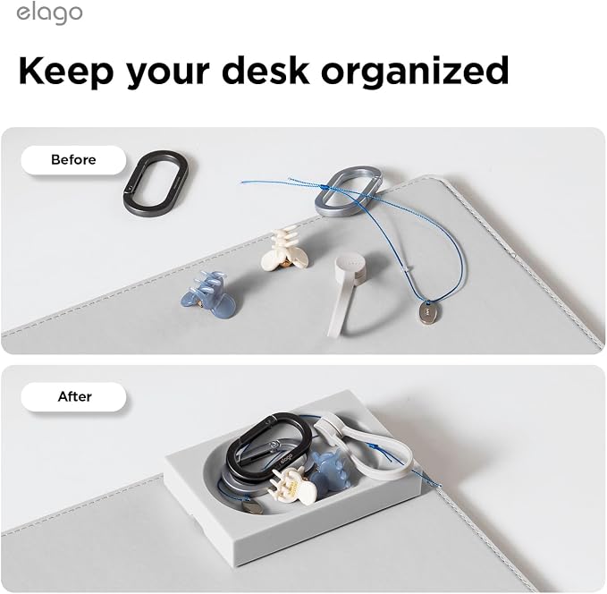 elago Smart Magnetic Desk Mat Pencil Tray – Soft Silicone Organizer for Office Supplies, AirPods, Glasses, Pens – Noise-Free, Non-Slip, Washable, Item for Desk Management [Small] (Light Grey)
