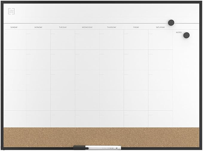 TRU RED Magnetic Steel Dry Erase Combo Board, Black Aluminum, 17-inch x 23-inch