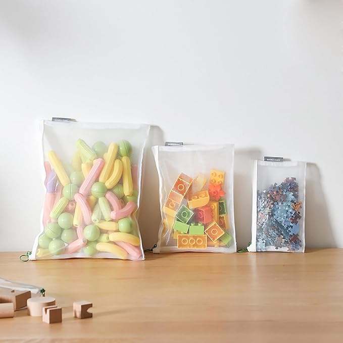 SHIMOYAMA Mesh Storage Bag Set, 3Pcs 3-Size Double Nylon Mesh Bags for Lego Bricks, Puzzles, A4/5/6 Zipper Pouch for Home/School/Office Use