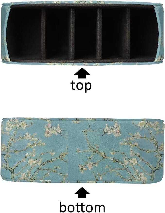TV Remote Holder with 5 Compartments,Branches of an Almond tree in Blossom Print Office Desk Organizers,Nightstand Caddy,Storage for Eyeglasses/Cosmetic Brushs