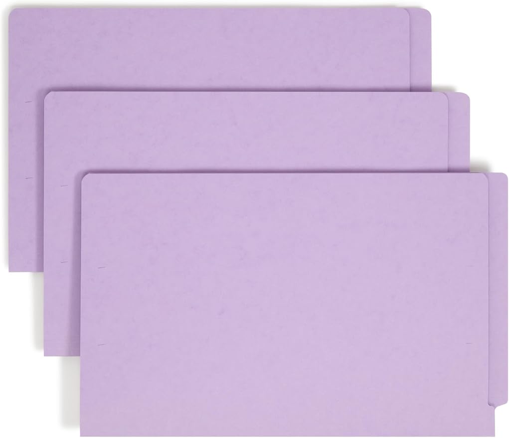 Smead End Tab Fastener File Folder, Shelf-Master® Reinforced Straight-Cut Tab, 2 Fasteners, Legal Size, Lavender, 50 per Box (28540)