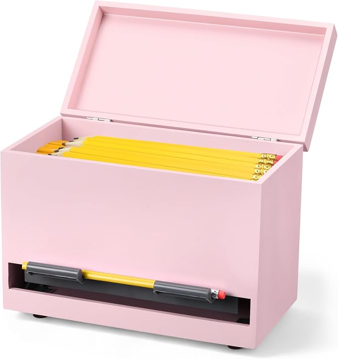Yalikop 1 Pc Wooden Pencil Dispenser for Classroom Pastel Wood Pencils Holder for up to 200 Pencils Reusable Straw Dispenser for Home Office Teachers Supplies Storage (Classic,Pink)