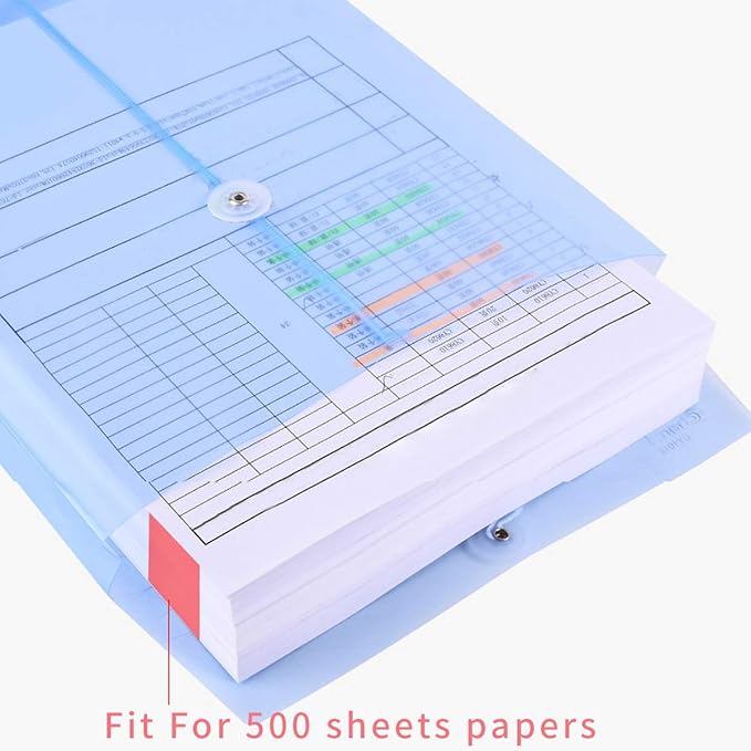 LaOficina Poly Clear Envelopes with Button String Snap Closure 1 Inch Gusset Top Opening Letter Size 5 Per Pack Assorted Color