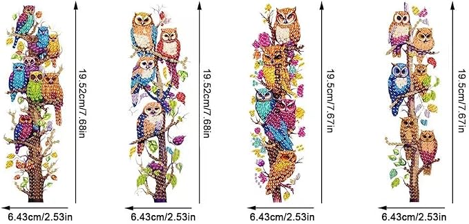 8PCS Owl Diamond Painting Bookmark DIY Diamond Art Kits for Adults, Acryliy Bird Diamond Art Bookmarks with Pendant for Book Lovers