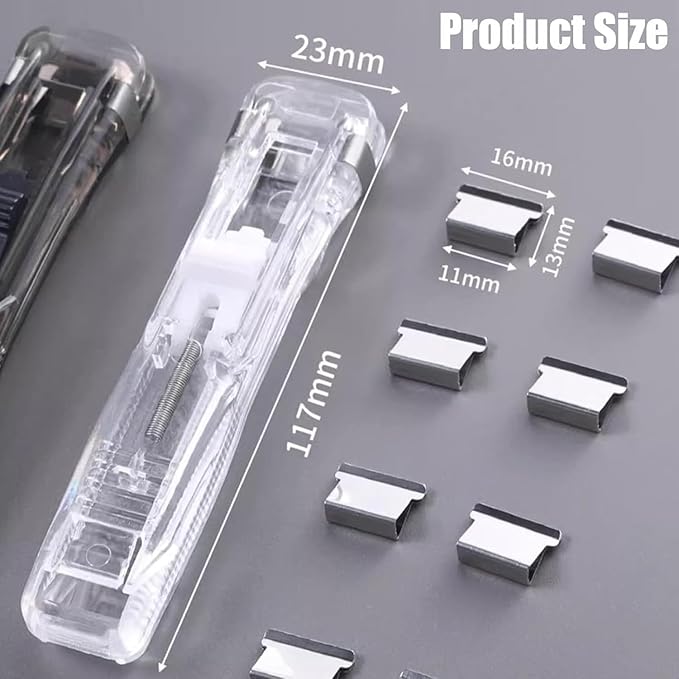 Reusable Desktop Stapler with Clip Dispenser, Refillable Office Stapler Set with 100pcs Reusable Refill Clips, Portable Desktop Push Staplers Binder Clips Paper Clamps (2PCS White)
