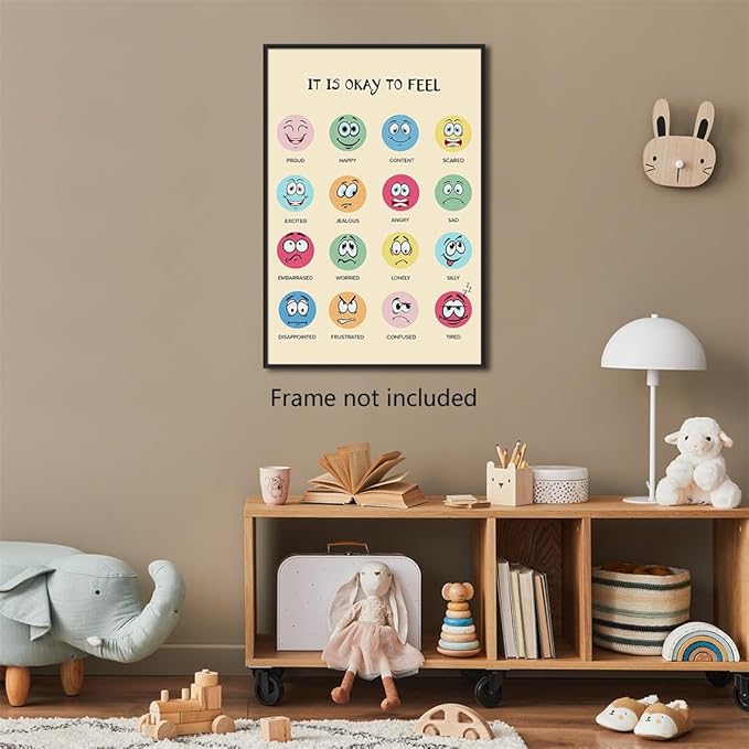 xbsifyiooa Feelings Chart Poster, Calming Corner Poster, Preschool Classroom Must Haves for Kids, Mental Health Posters, It Is Okay To Feel Emotions Poster, Therapist Office Wall Art 24x36in Unframed