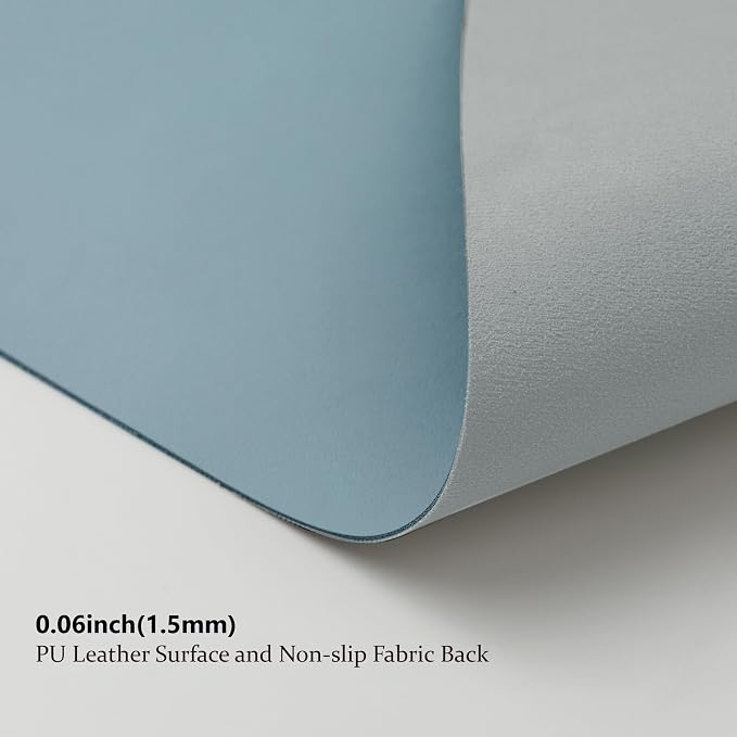 HOMIEAZICOZI Leather Desk Mat - Non-Slip PU Pad for Office and Home Organization Accessories Ideal Large Mouse Mats on Top of Desks (Light Blue,36''x 17'') (DPD-LB-L)