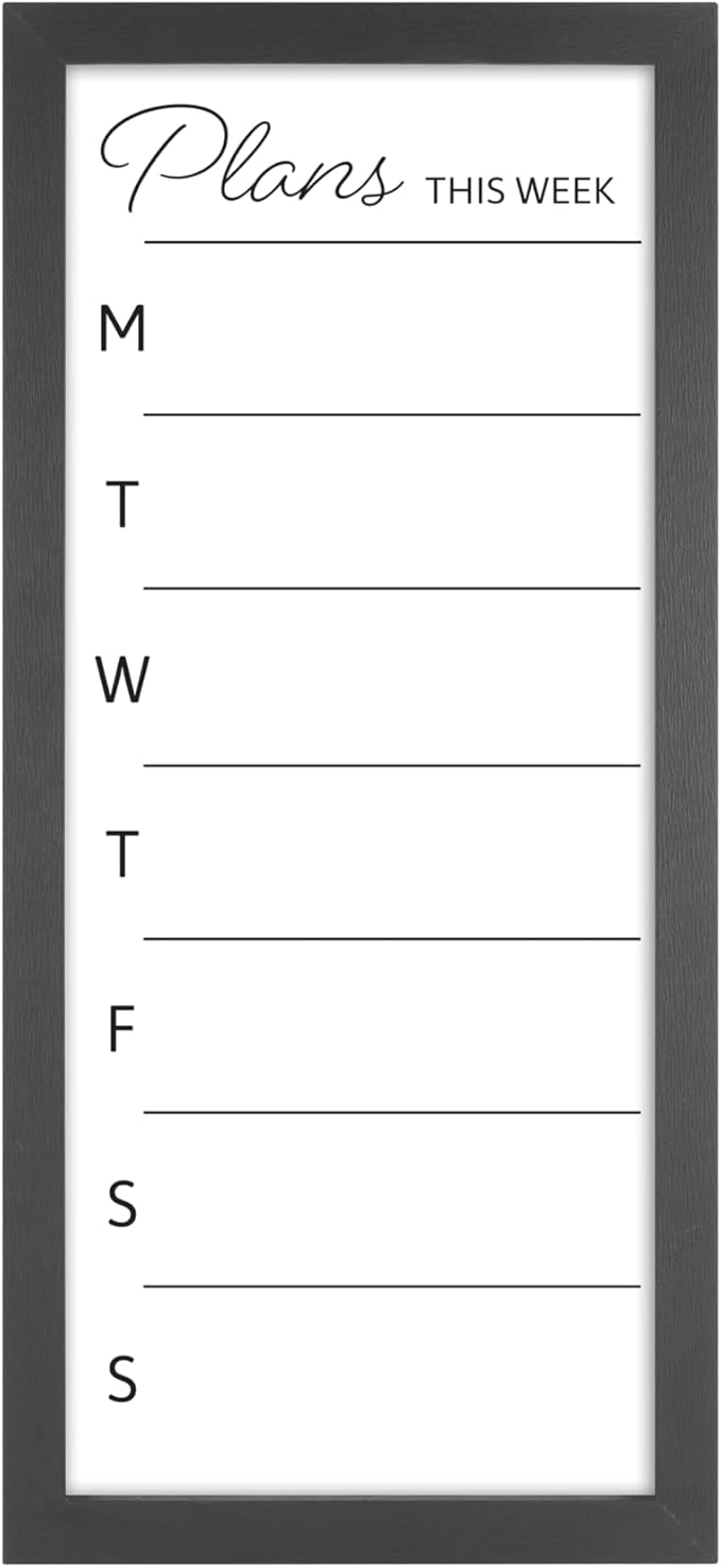 MCS Dry Erase Weekly Planner 11x24 Black Framed Calander Whiteboard for Wall, Plan Your Week with Family Weekly Planner for Dinners, Sports, Events & More