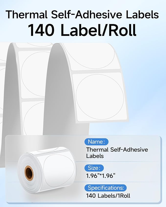 M110 Thermal Label - 1.96"X1.96" (50X50MM), Compatible with Label Maker Machine M100/ M110/ N20/ M220/ M221/M421/241BT/243BT, Multi-Purpose Adhesive Thermal Paper, Black on White, 140 Labels, 3 Roll