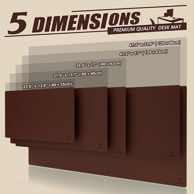 K KNODEL Large Office Leather Desk Mat, Mouse and Keyboard Pad, Computer and Laptop Mat, Desktop Protector and Cover, Writing Pad and Blotter (47.2"x17", Dark Brown)