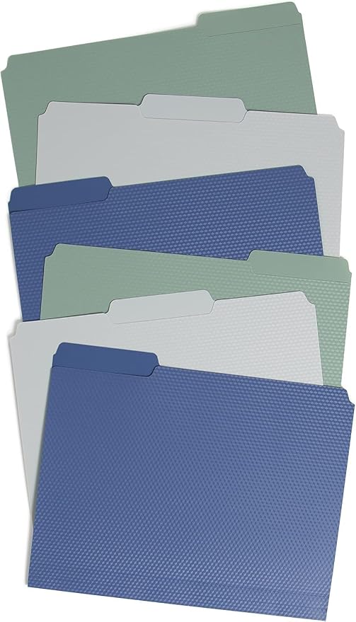 U Brands Modern Classic Fashion File Folders, 1/3-Cut, Letter Size, Assorted Colors, 24 Pack, Poly (Blue/Gray/Green)