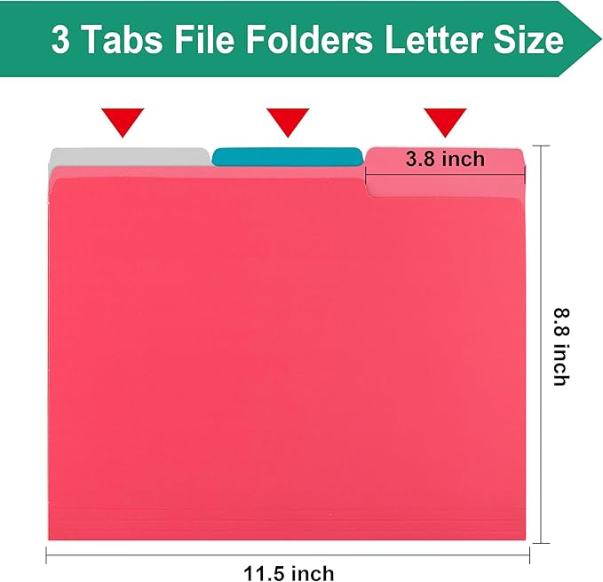 pmybupo 18Pack Light Red File Folder,1/3 Cut Tab,Letter Size,Colored File Folders,Great for Organizing and Easy File Storage