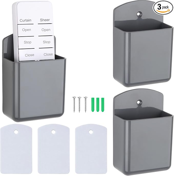 3 Pack Remote Control Holder Wall Mount, Adhesive Remote Holder with Screw Installation Storage Organizer for TV/Media/Air Conditioner Remotes For Home Office School Gray